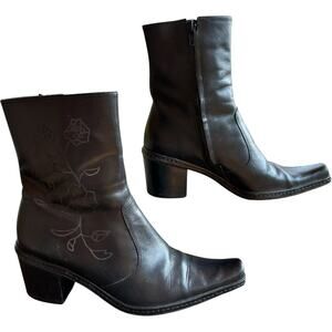 Gianni Bini Leather Ankle Boots Womens 8M Western Stitch Block Heel Y2K Coquette